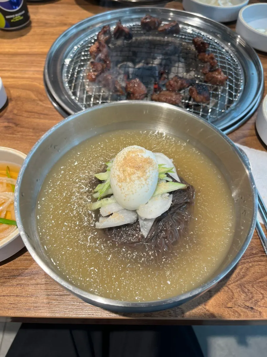 Mul naengmyeon served with marinated beef rib meat