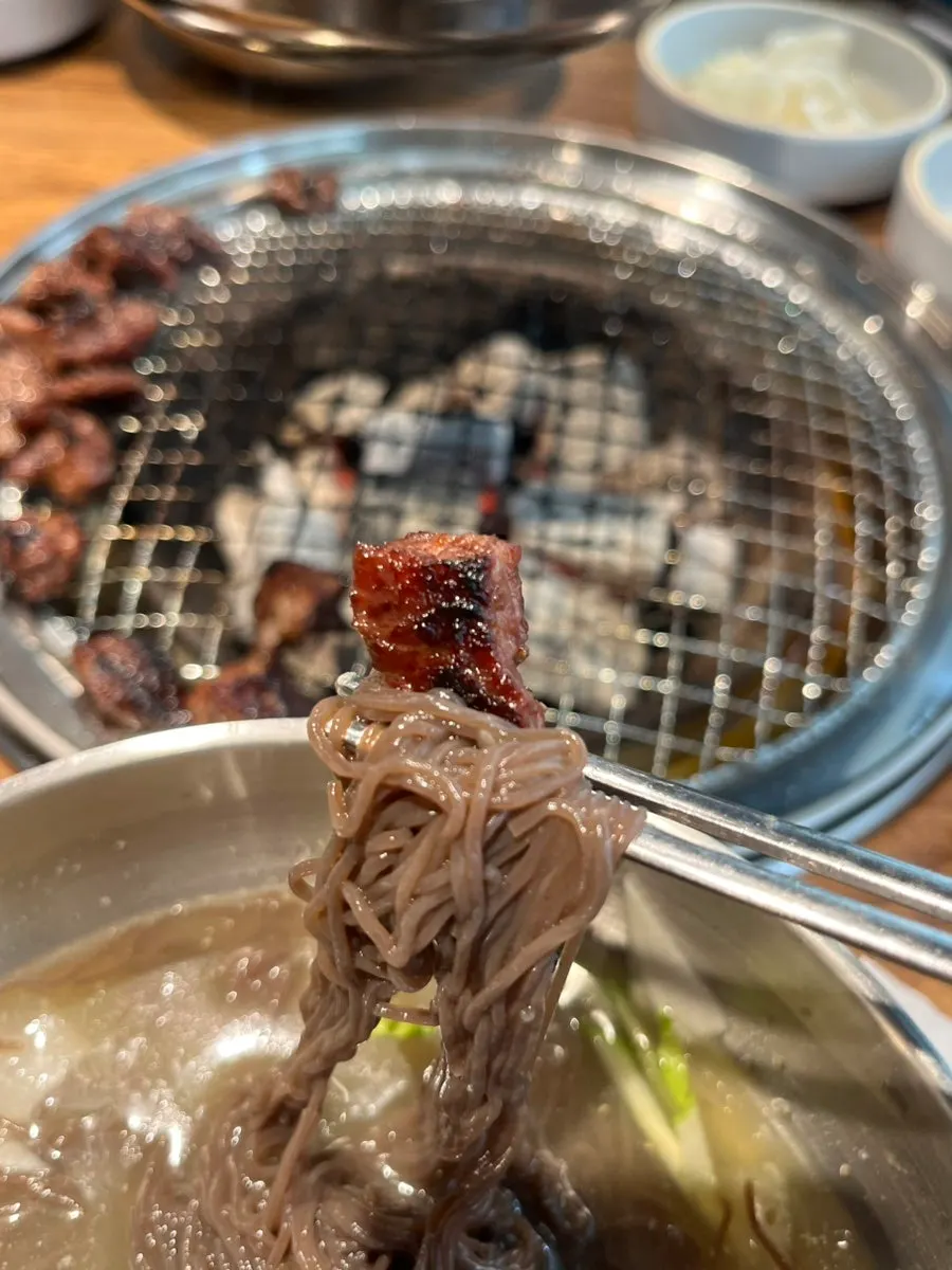 Mul naengmyeon and marinated beef rib meat pairing