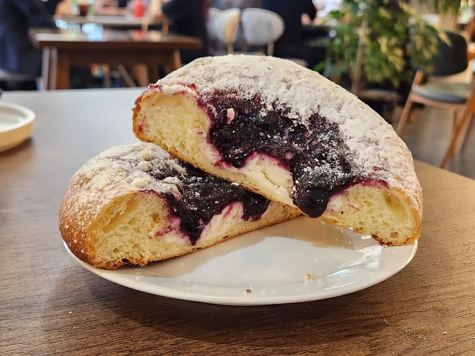 Bread filled with blueberry jam and cream cheese