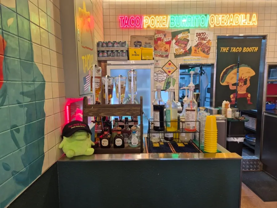 Water dispenser and hand-washing station at the self-serve bar