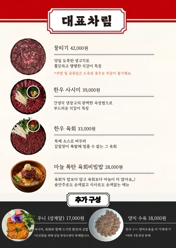 Detailed contents of Yuksul's menu