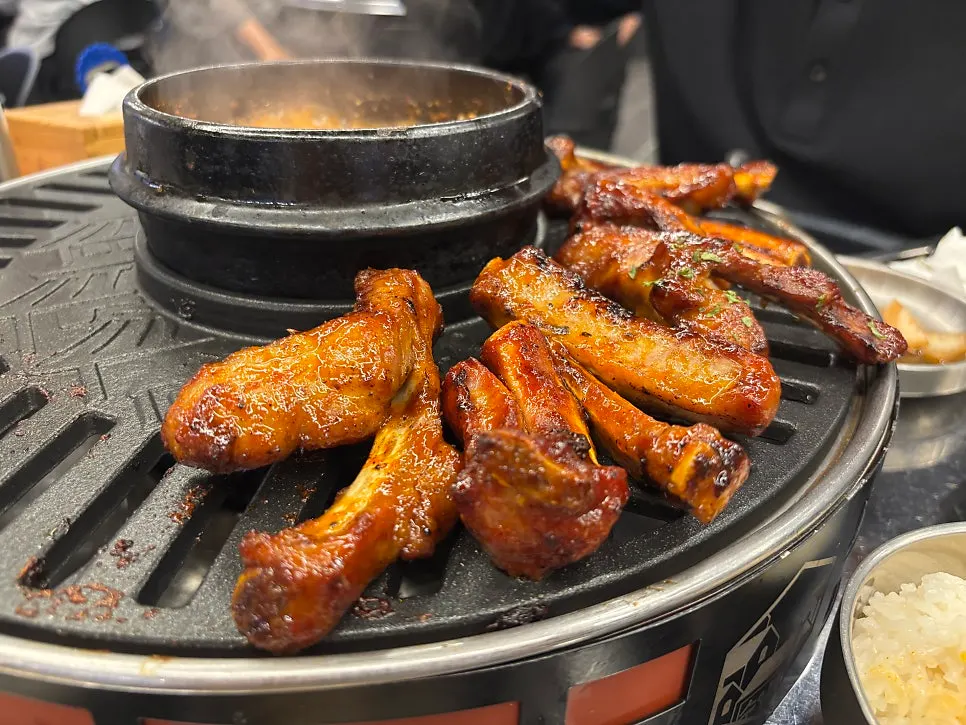 Spicy jjokgalbi with meat pulling easily off the bone