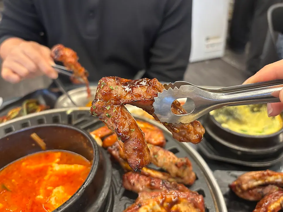 Close-up of BBQ jjokgalbi with sauce well absorbed