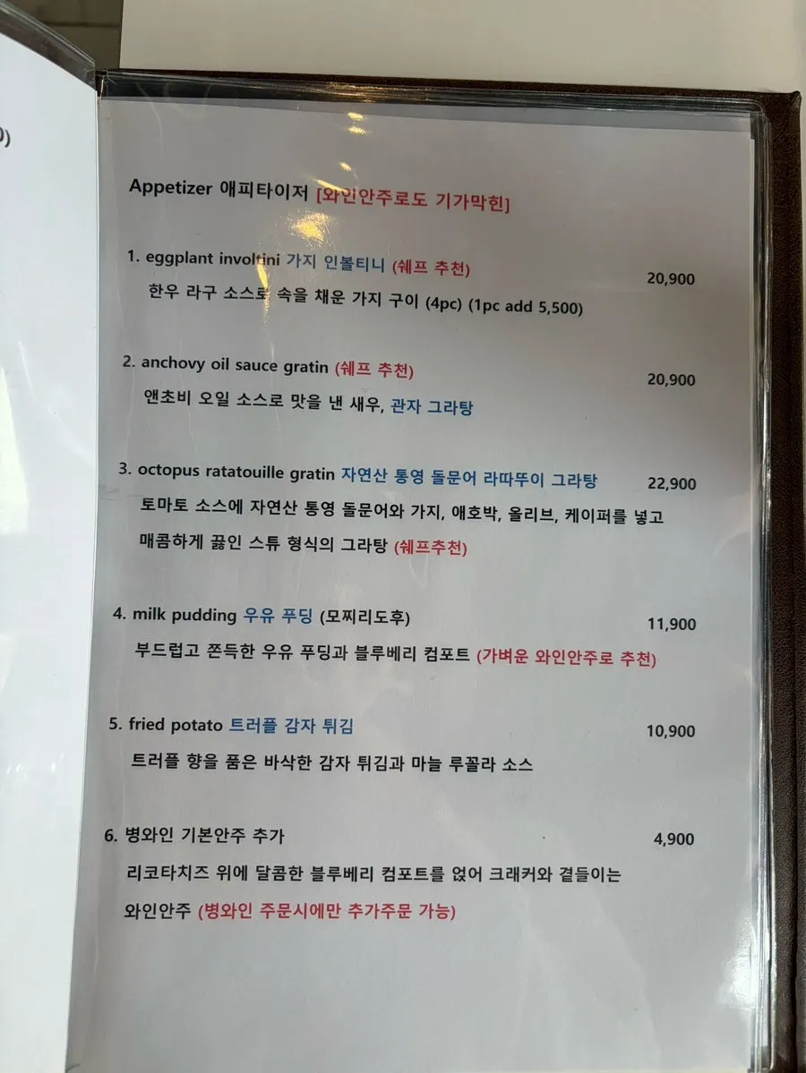Paper menu of That Man's Italian Restaurant