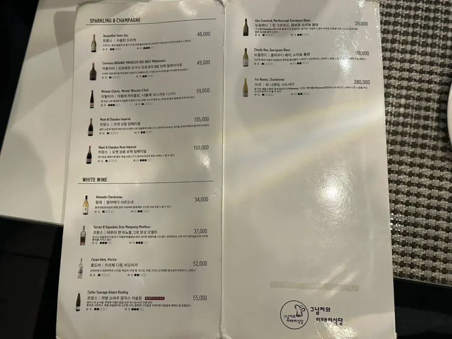 Drinks and wine menu