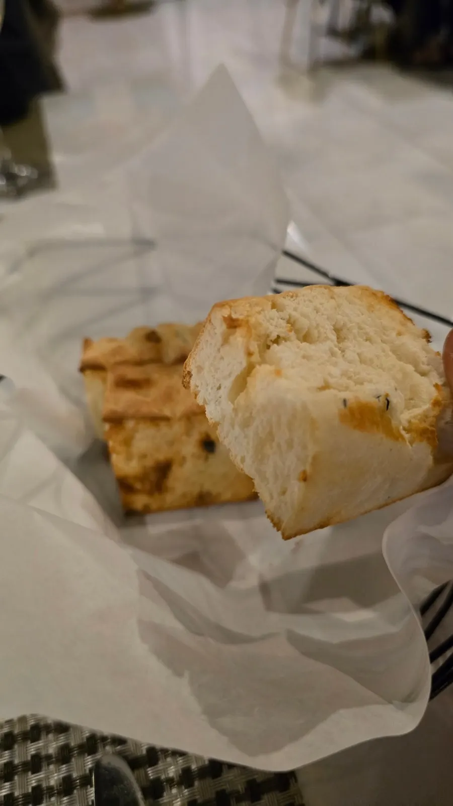 Pre-meal focaccia served with balsamic oil
