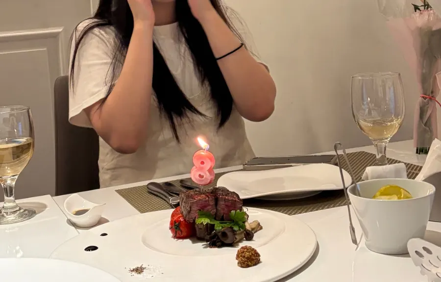 Sliced medium-rare wagyu steak