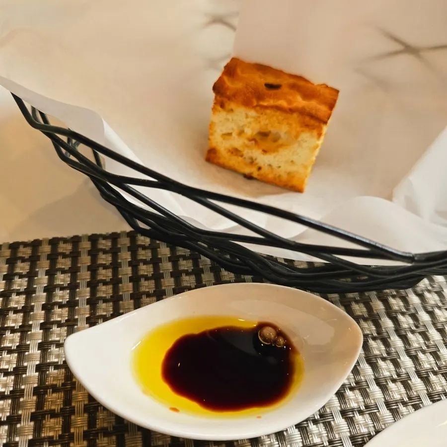 Bread served with olive oil