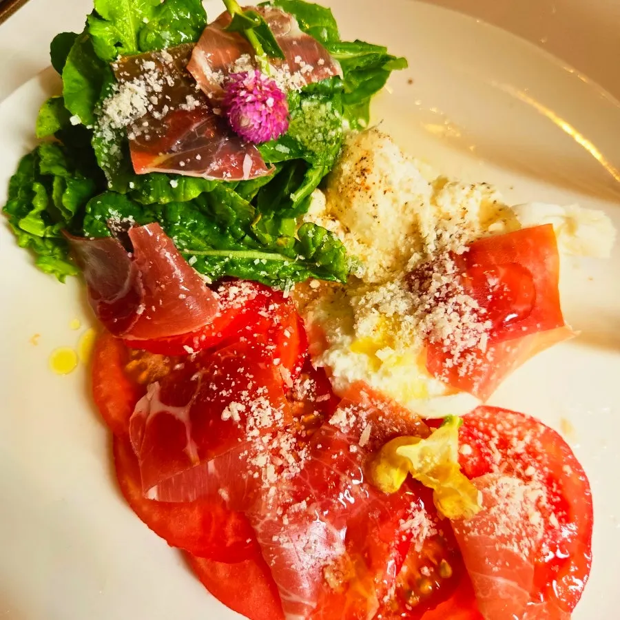 Full view of the burrata cheese salad