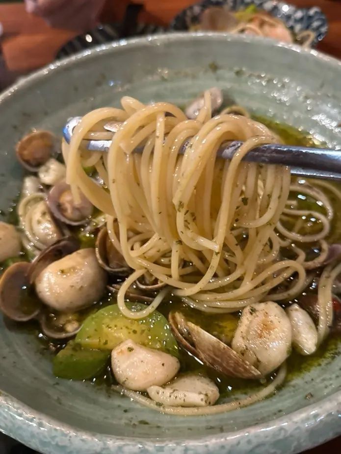 Generous portion of basil steamed pasta