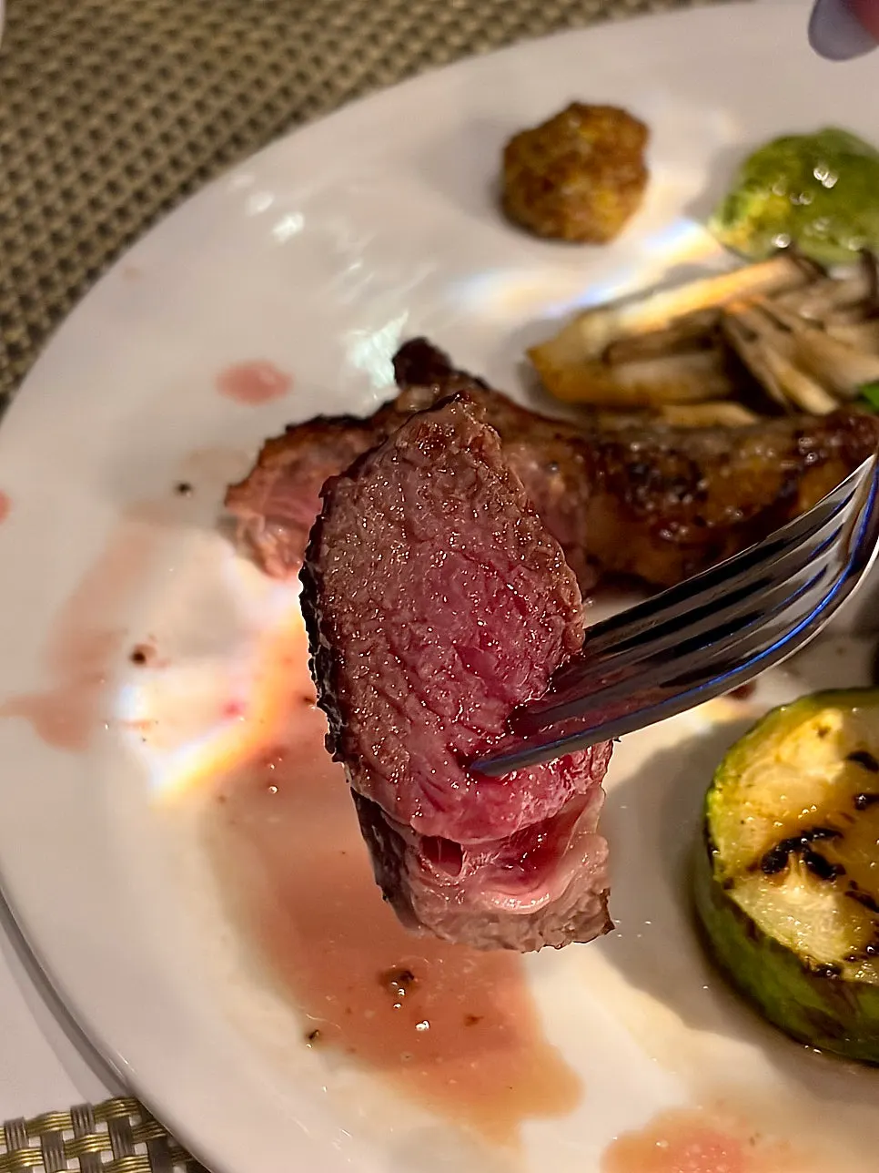 A juicy bite of the lamb rack steak
