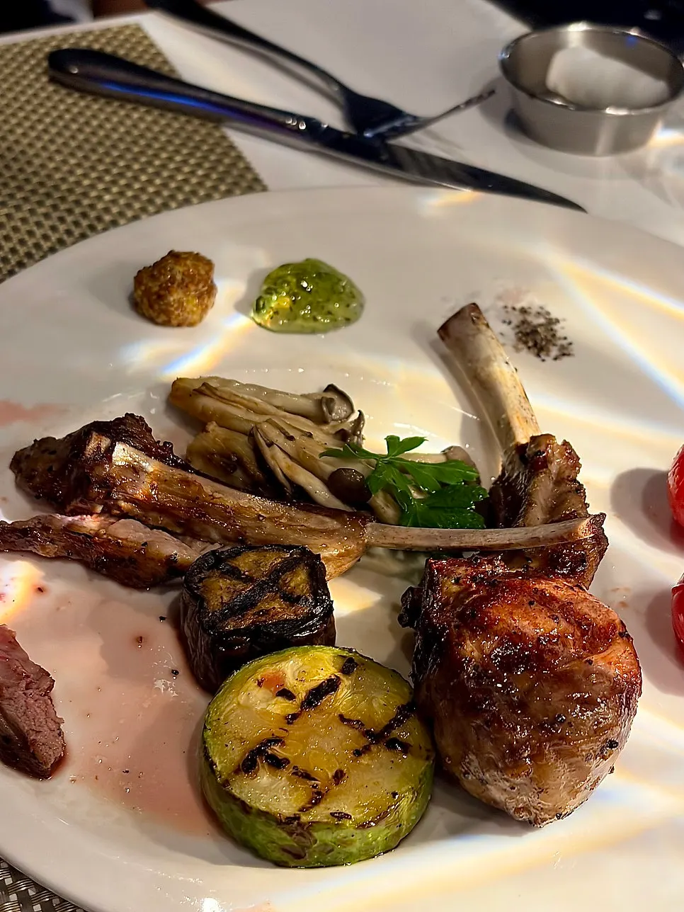 Grilled mushrooms and zucchini served with the lamb