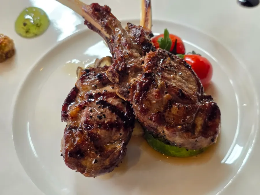Cross-section of the lamb chop cooked to the requested doneness