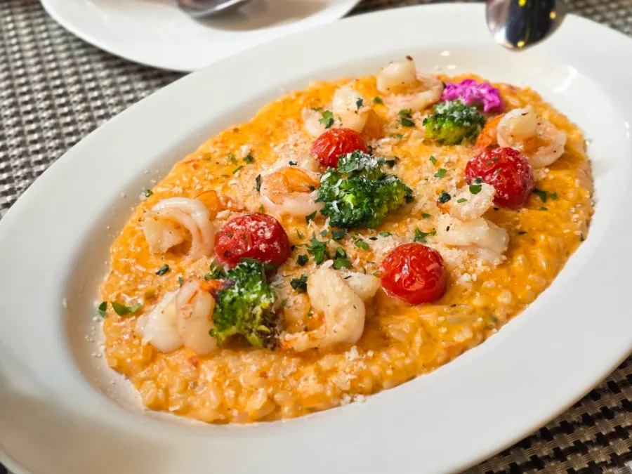 Shrimp rosé risotto ordered as a side dish