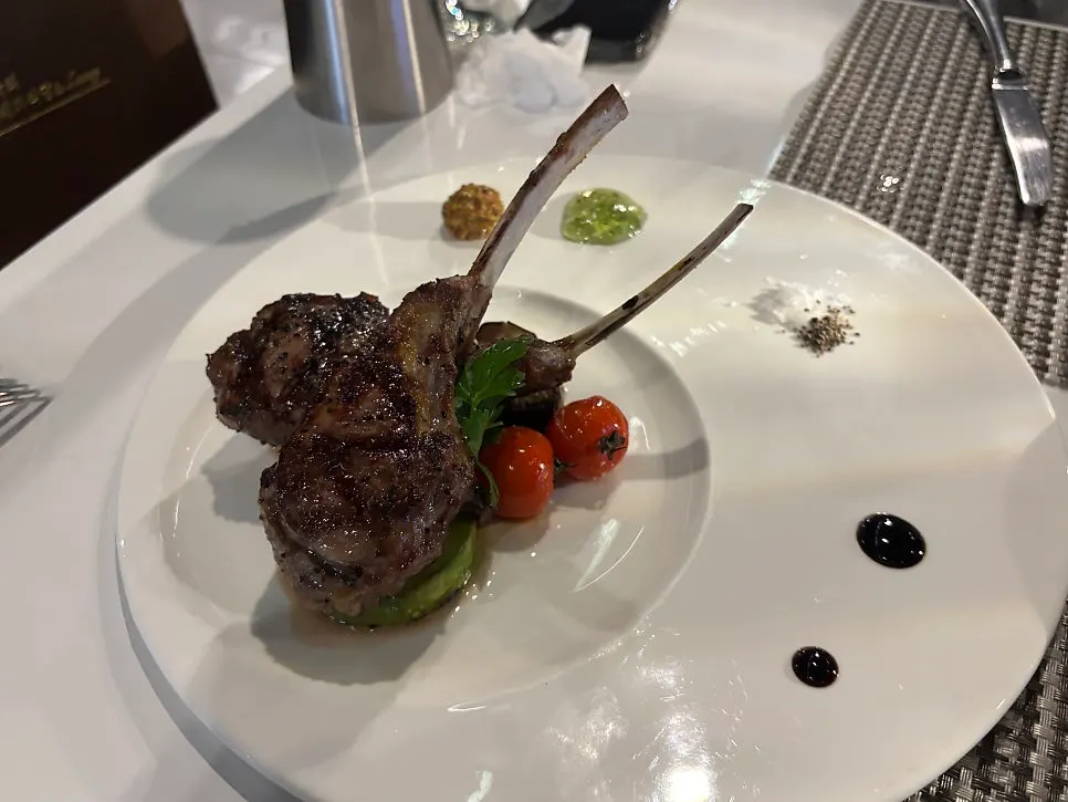 Plate of French rack lamb chop steak