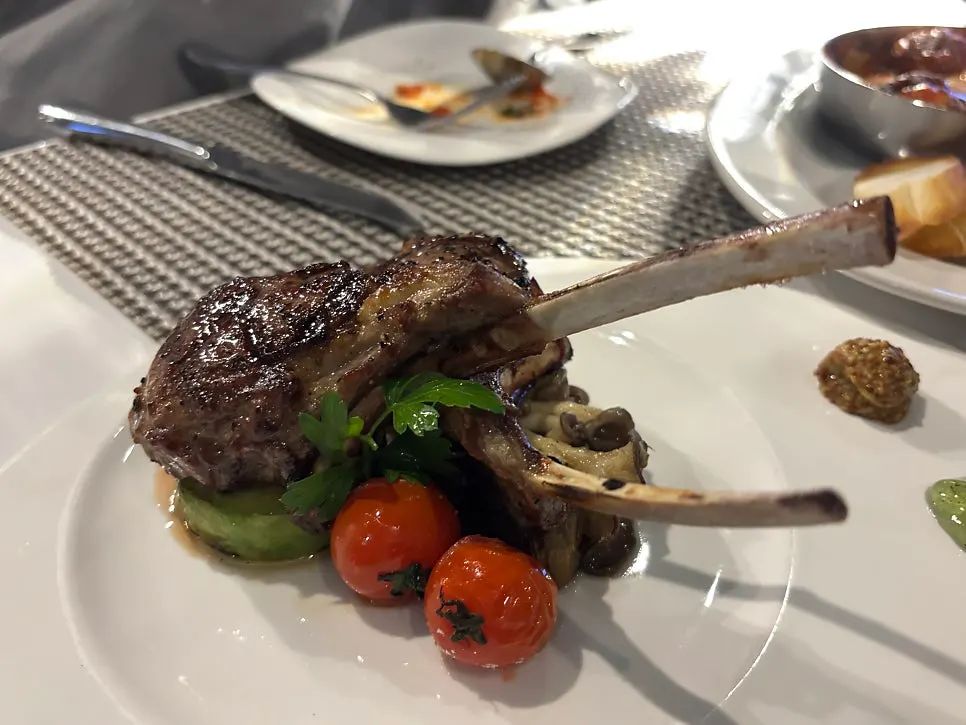 Cross-section of the French rack lamb chop steak