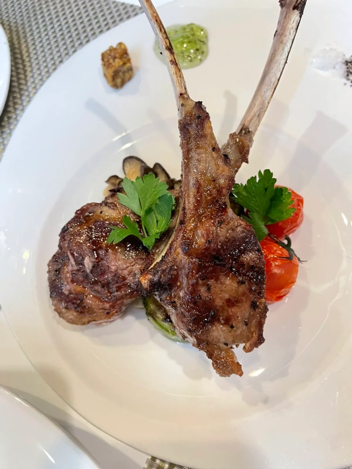 Thick lamb rib steak menu