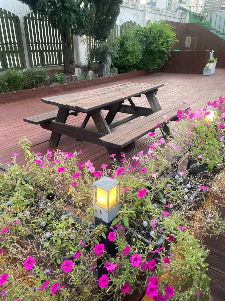 Outdoor terrace beside the windows