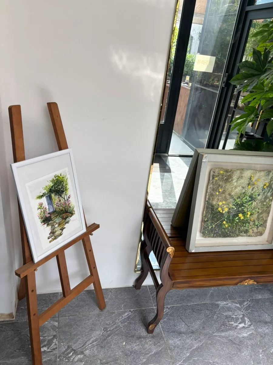 Gallery-like interior at the restaurant entrance