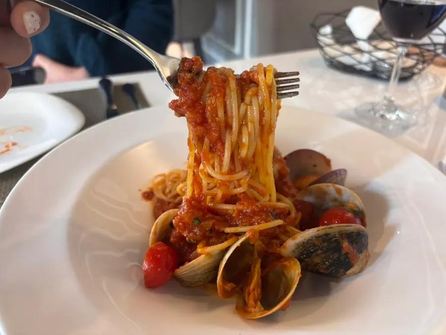 House-made pickles served with the pasta