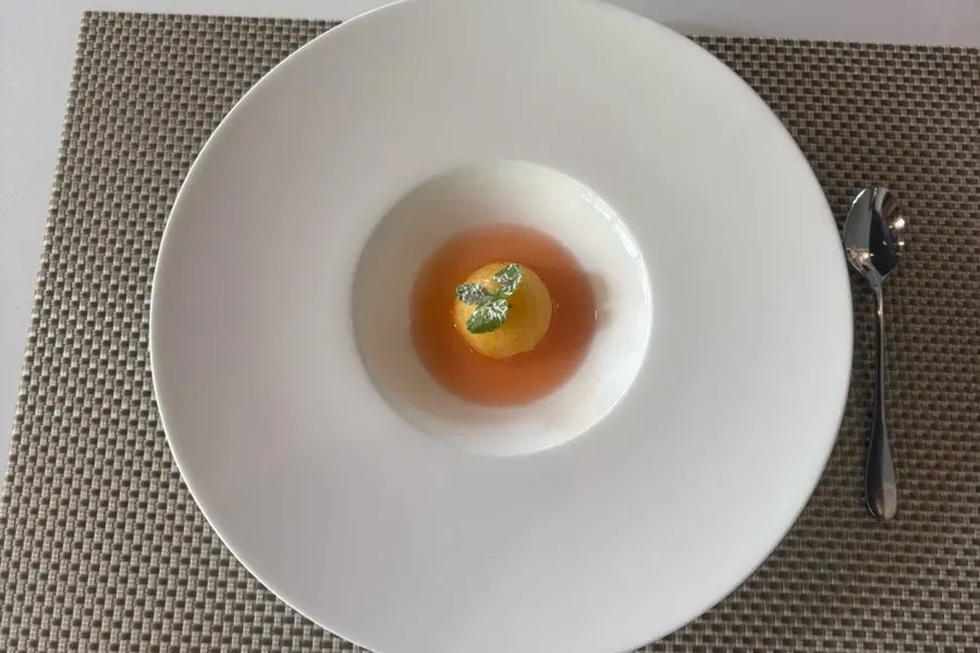 Coffee and fruit sherbet served for dessert