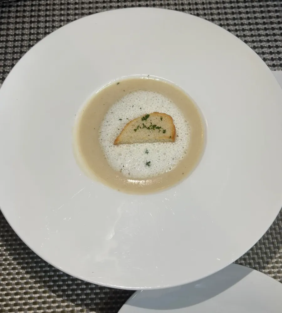 Potato cream soup set on the table