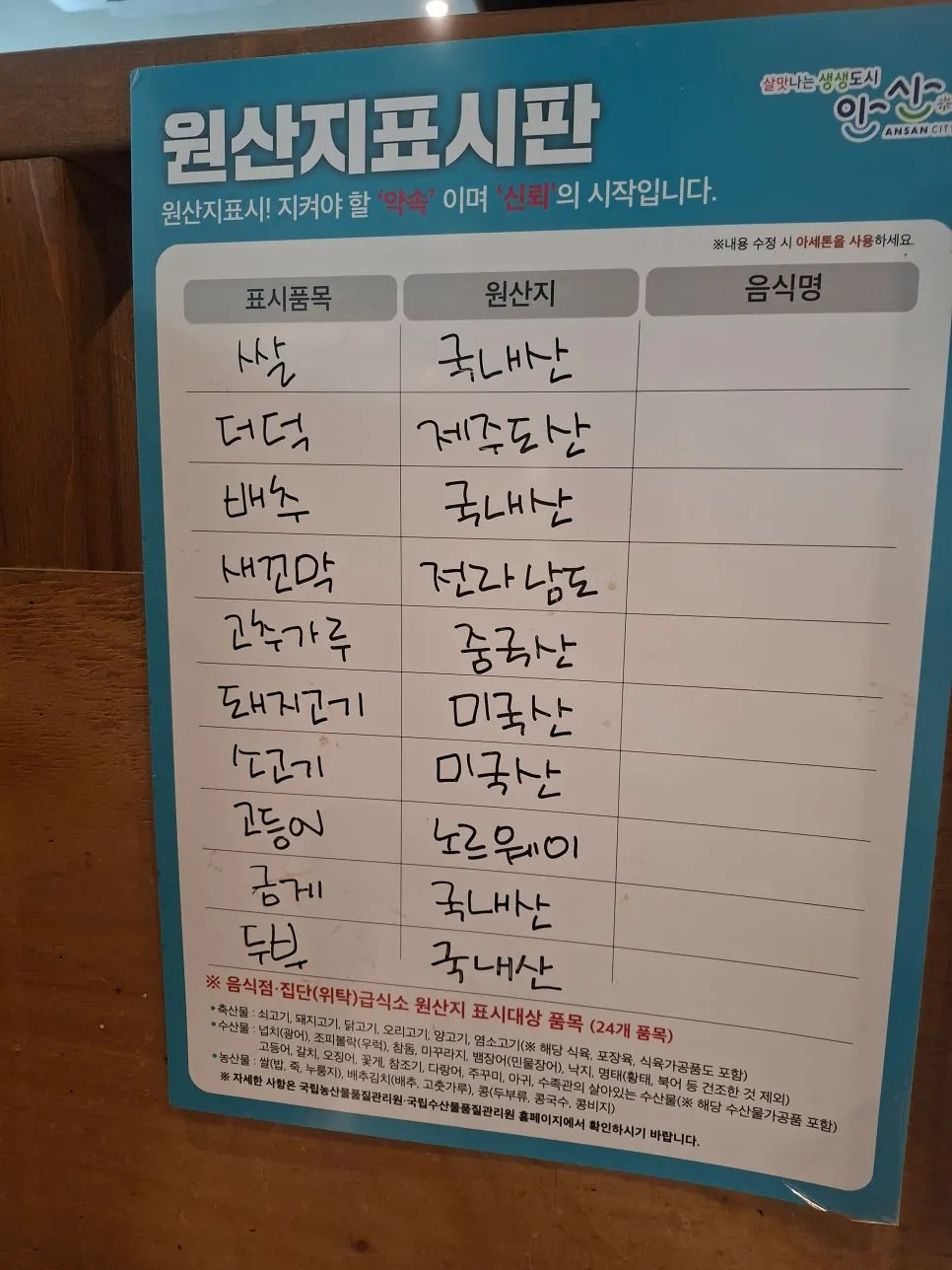 원산지 표시와 식품안전업소 인증서