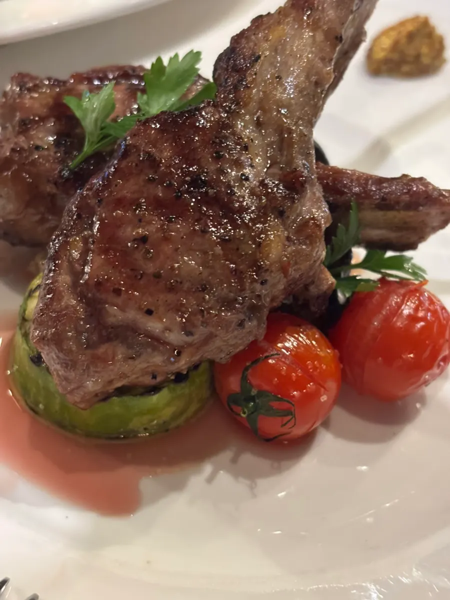 Plate of French rack lamb steak
