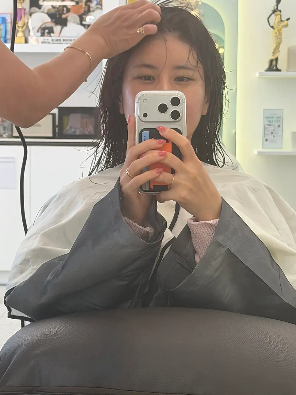 Drink and snacks provided after the root color service