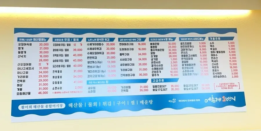 Seasonal sashimi and seafood menu information