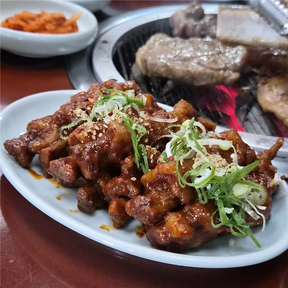Rib meat clinging to the bone