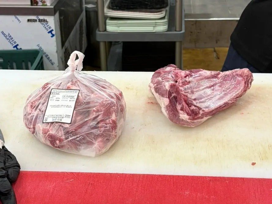Block of braising pork ribs brought out from the back