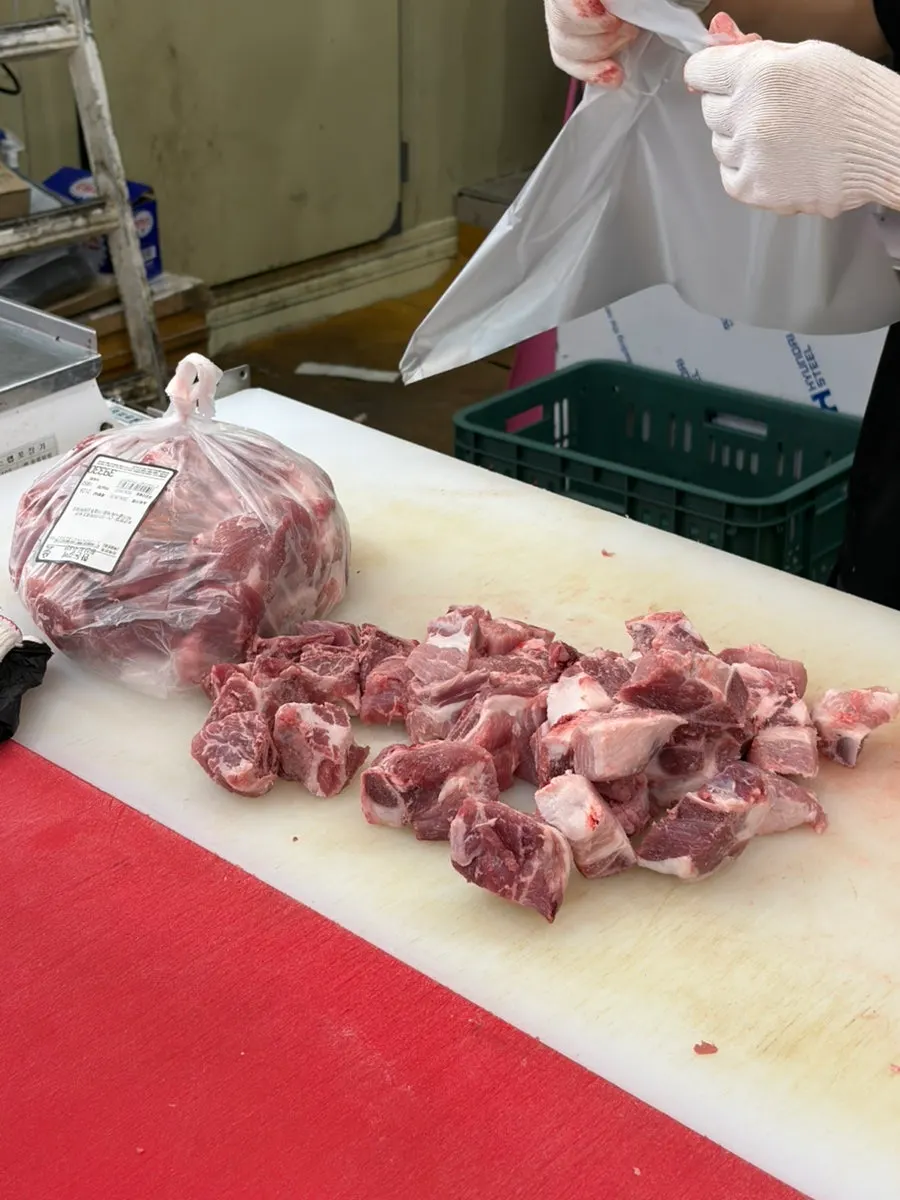 Fresh, vividly colored raw pork ribs