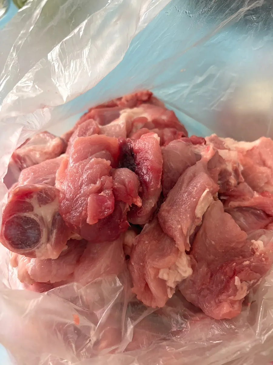 Braising pork ribs being prepped at home