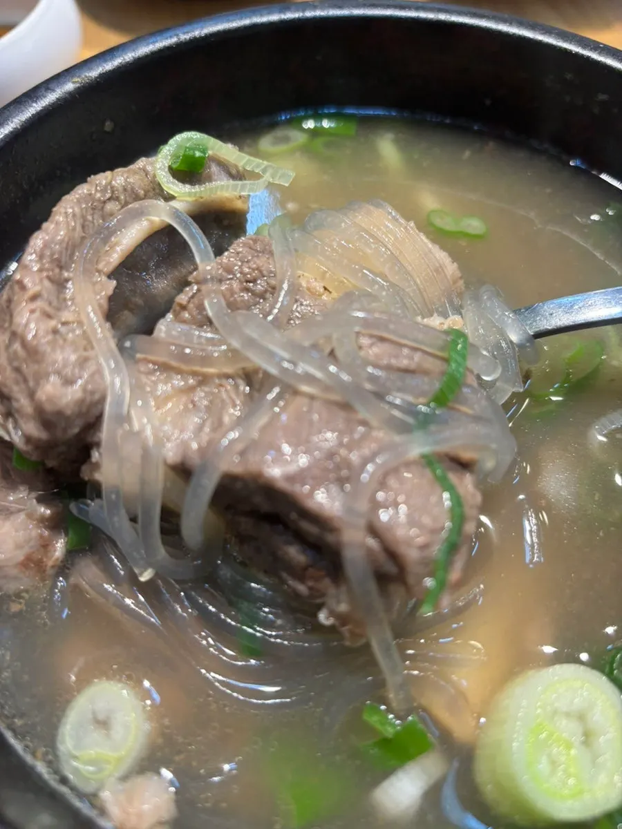 Tender, slow-cooked meat in the galbitang