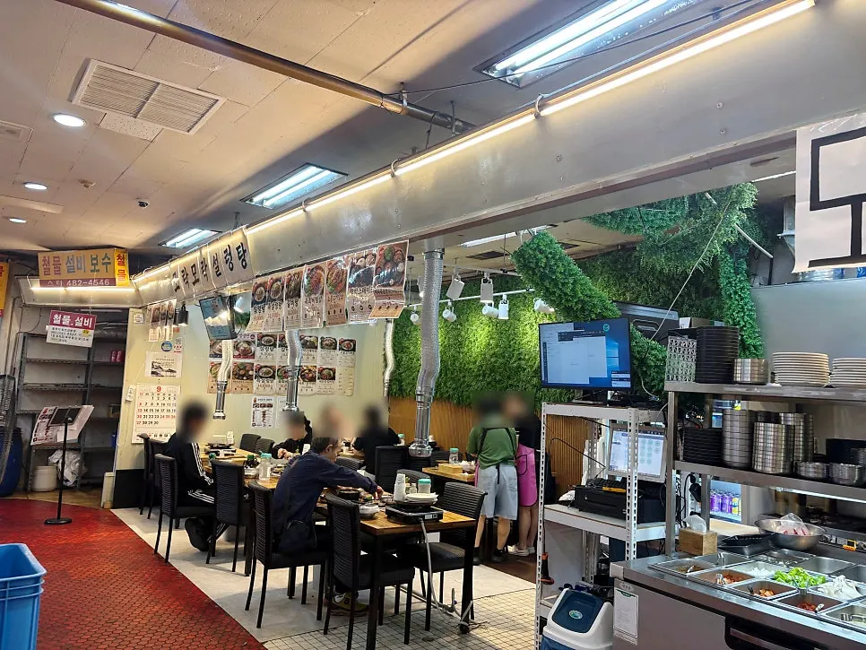 Overview of the dining hall with customers eating