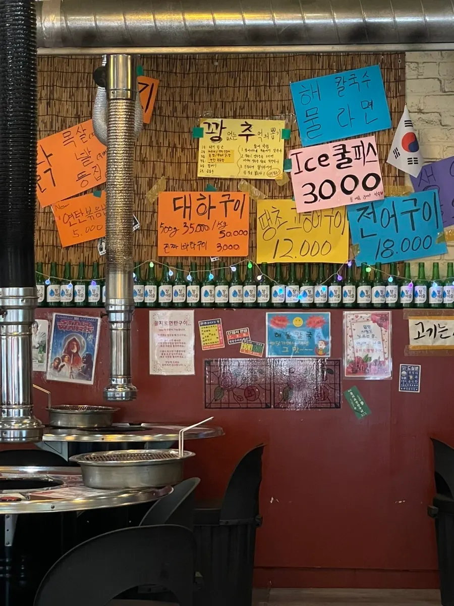 Restaurant wall with menu written on colored paper