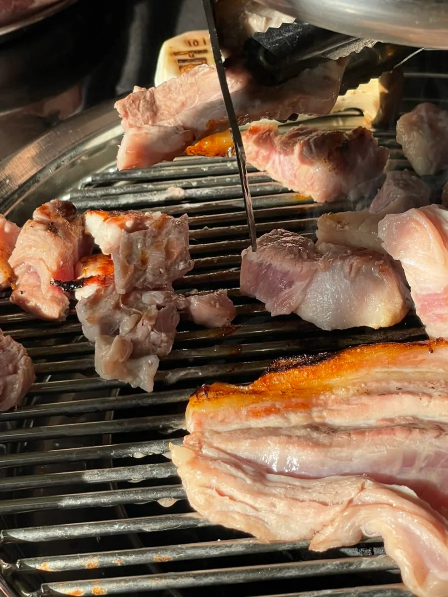 Grill with plenty of uncooked meat still left