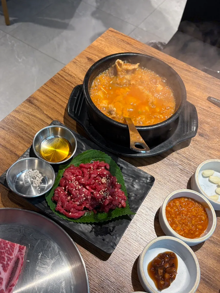 Meal spread with an LA galbi order