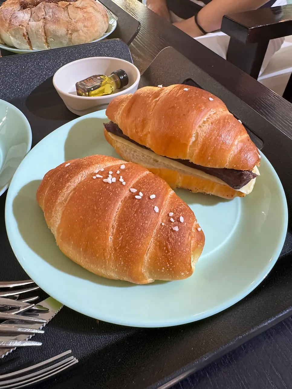 Red bean butter salt bread and plain salt bread