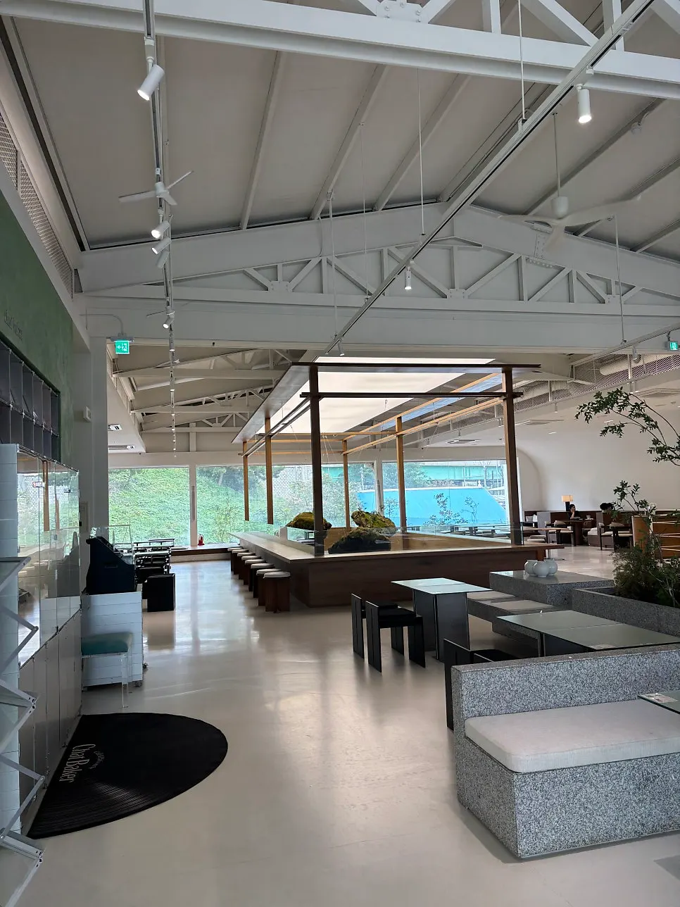Second-floor space with LP display and moon jars