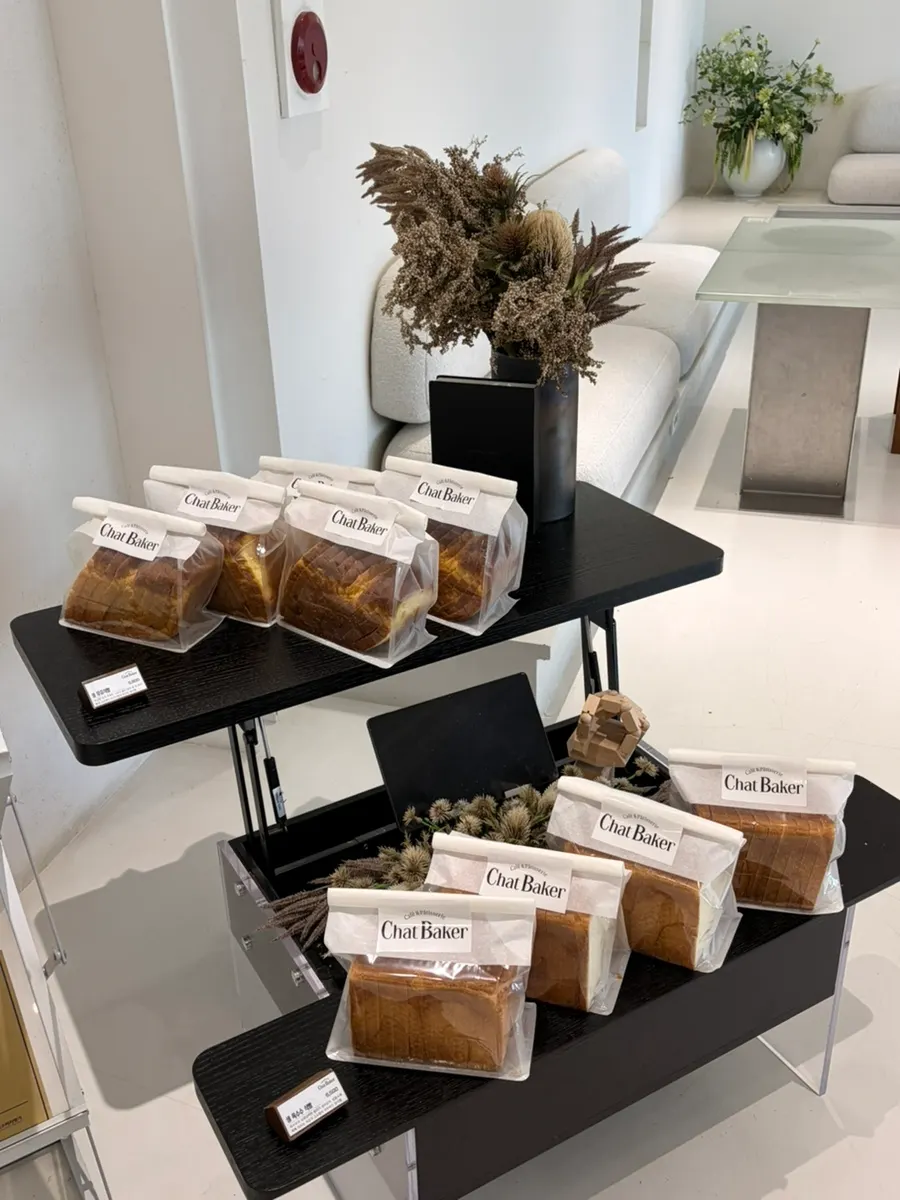 Bread loaves on display for sale in the store
