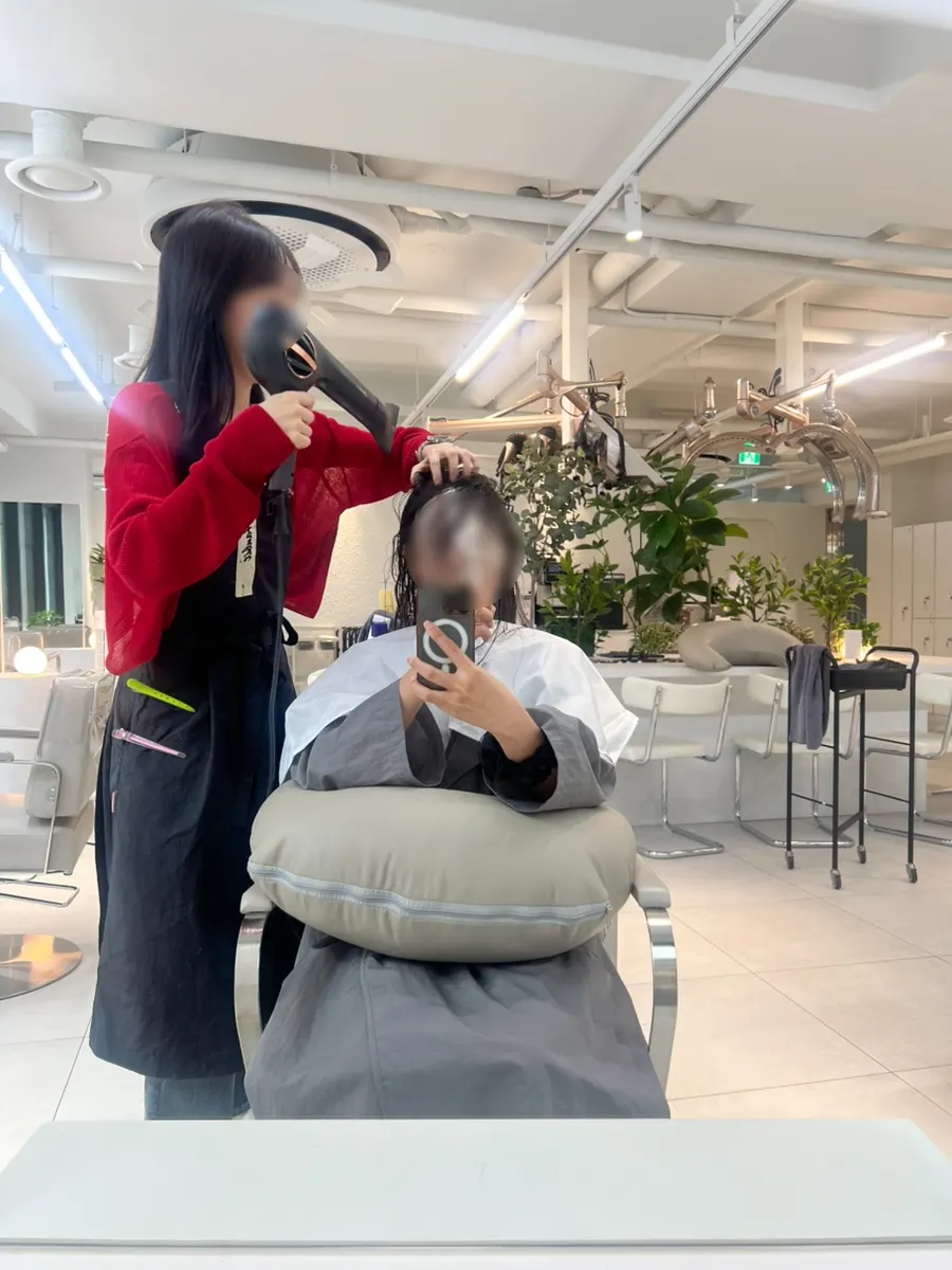 Hair after a scalp-gentle finishing blow-dry