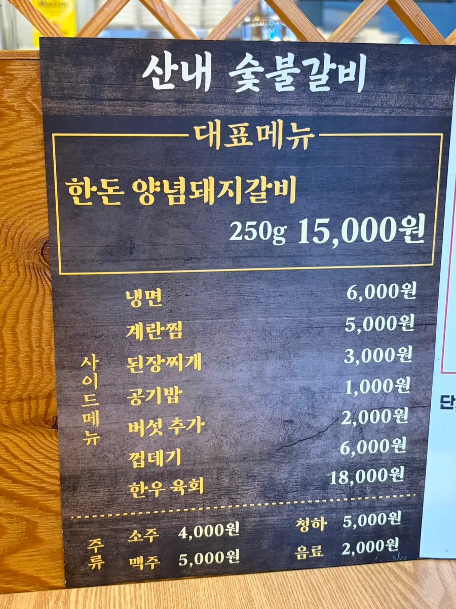 Sannae Sutbul Galbi Bakdal Branch menu