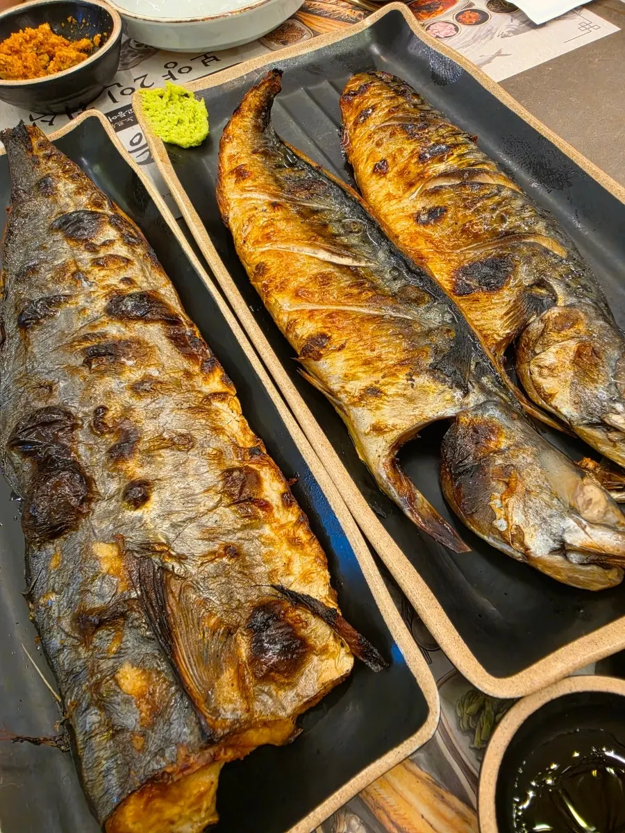 Table spread with oven mackerel set and Spanish mackerel set
