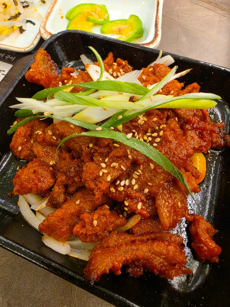 A plate of smoky oven-grilled spicy pork