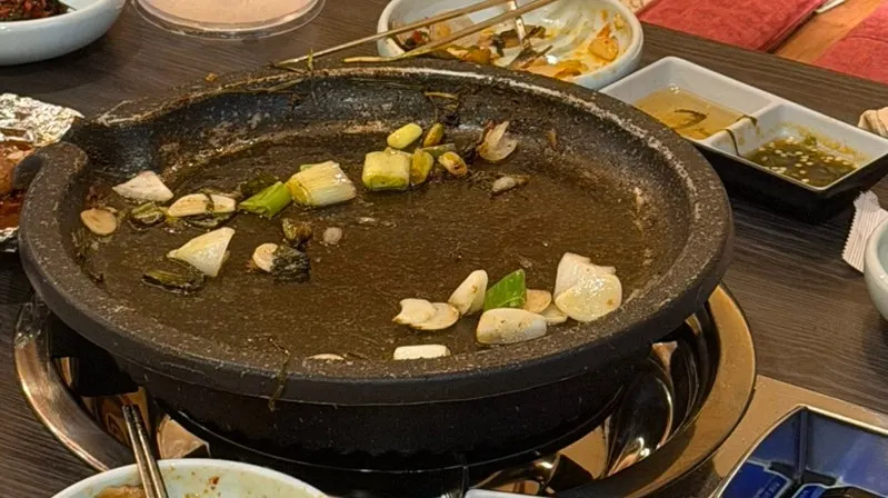 The grill after finishing the assorted grill for two