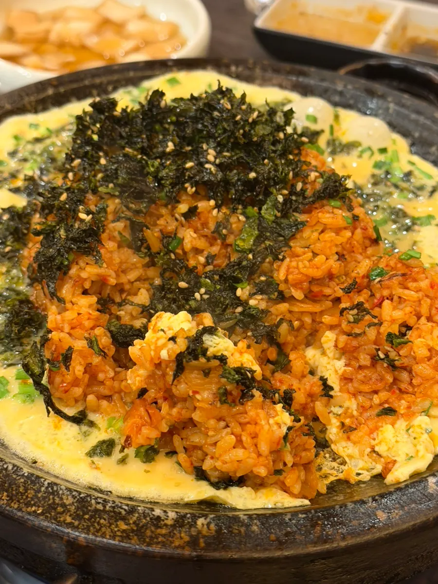 Fried rice cooked on the hot plate