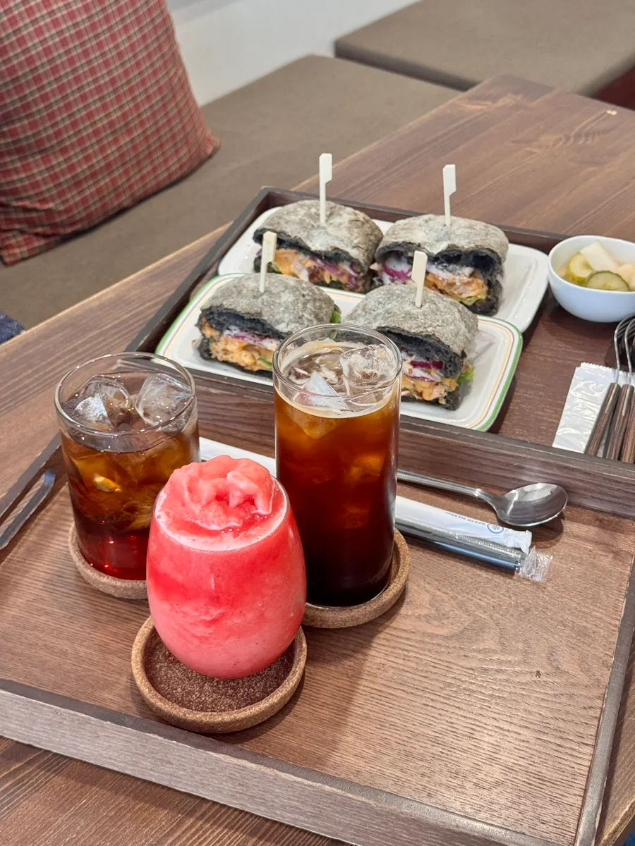 Sandwich set served on a wood tray