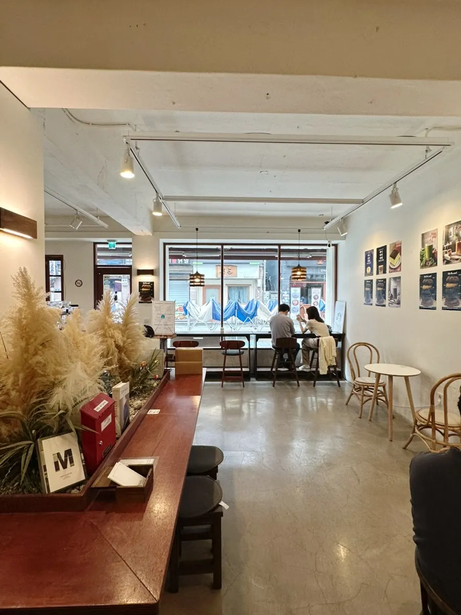 Café seating with generous table spacing